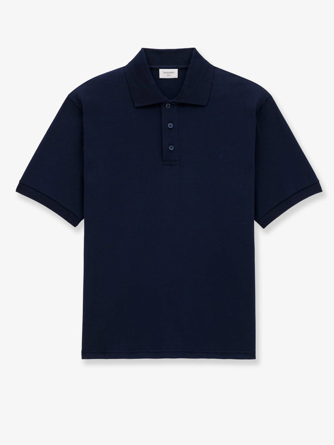 Saint Laurent Recycled Material Polo Shirt With Cassandre Embroidery Marine