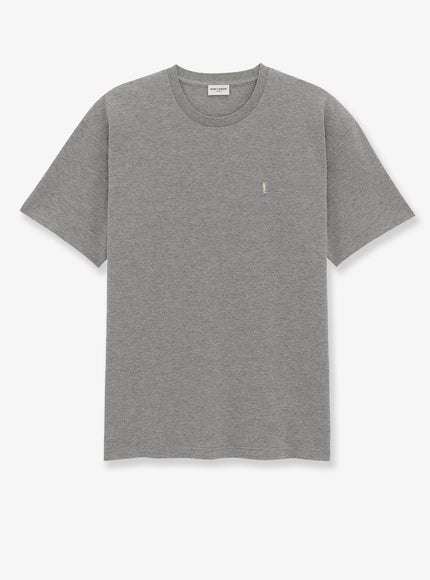 Saint Laurent Recycled Material T-Shirt With Cassandre Embroidery Gris Chine Jaune