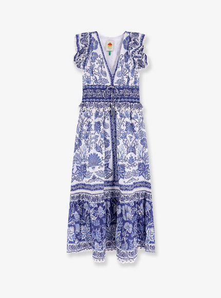 Farm Rio Shell Garden Cotton Long Dress Shell Garden Off-White