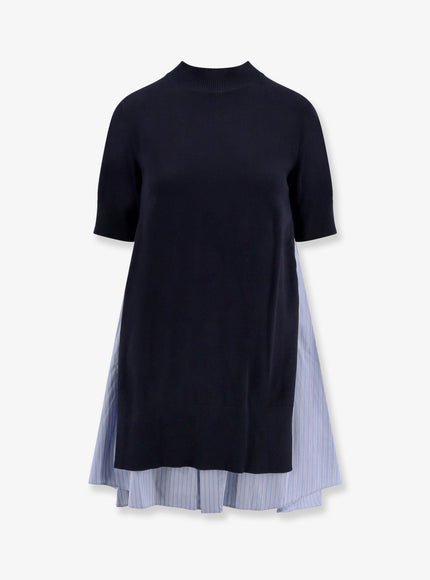 Sacai Cotton Dress With Fabric Inserts Navy L Blue Stripe