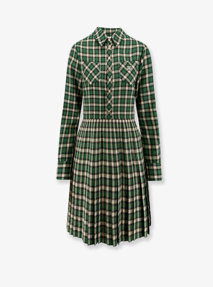 Celine Tartan Wool Mini Dress Emerald Chalk Yellow