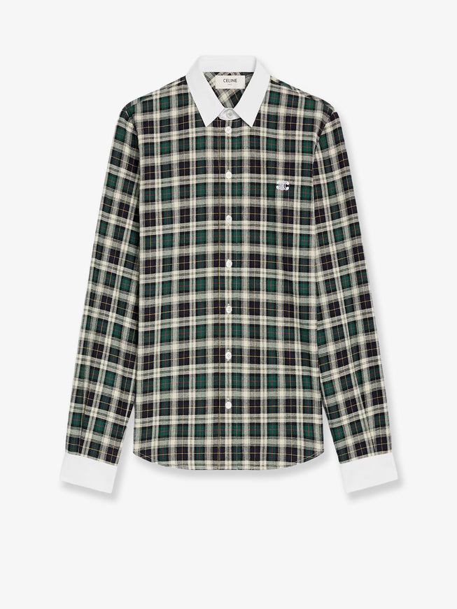 Celine Tartna Cotton Shirt Green Navy Chalk