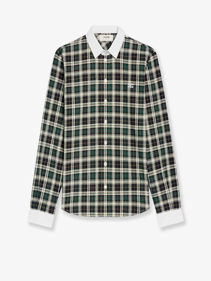 Celine Tartna Cotton Shirt Green Navy Chalk