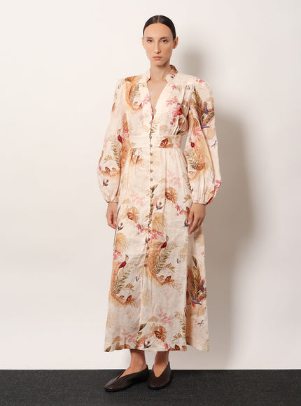 Zimmermann Ascension Plunge Linen Midi Dress