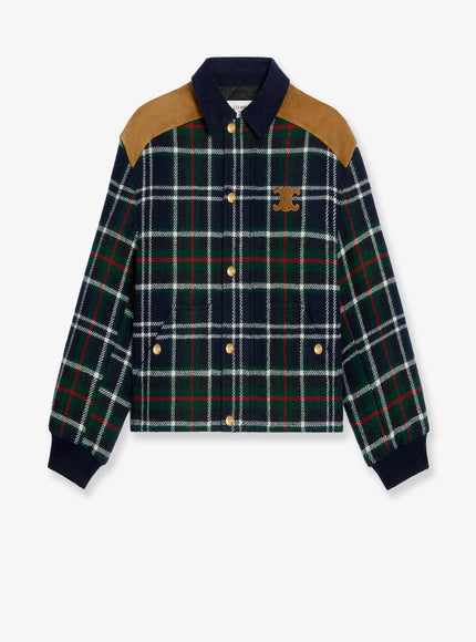 Celine Tartan Wool Jacket With Suede Inserts Navy Green Red