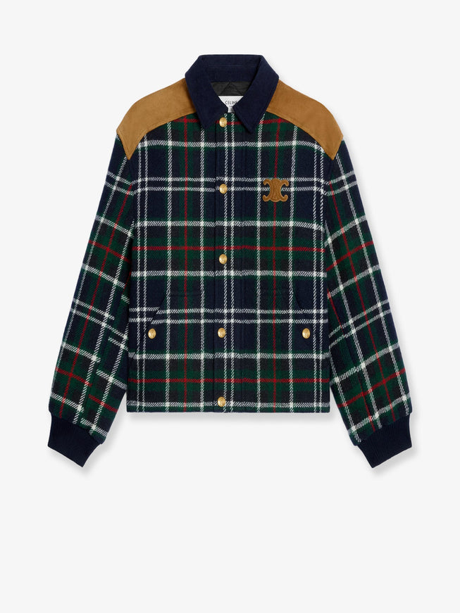 Celine Tartan Wool Jacket With Suede Inserts Navy Green Red