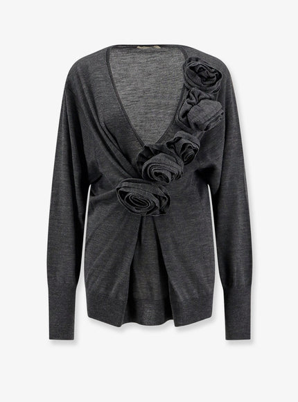 Alberta Ferretti Virgin Wool Sweater With Ruffles Grigio