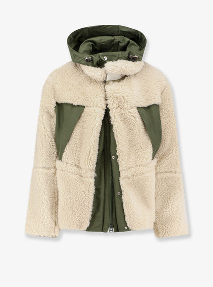 Sacai Eco Shearling And Nylon Jacket 3 Ecru Khaki