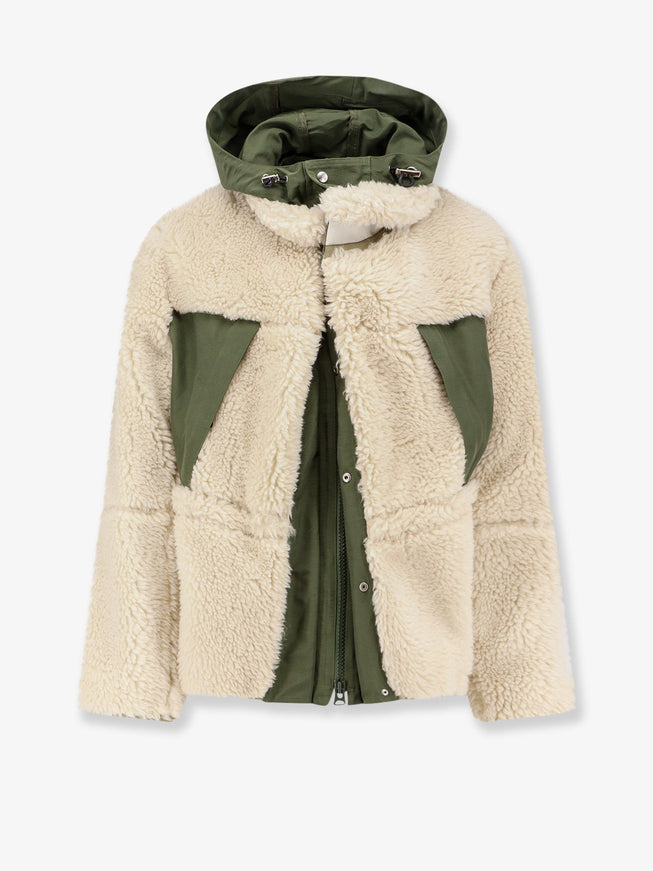 Sacai Eco Shearling And Nylon Jacket 3 Ecru Khaki