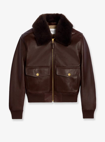 Celine Leather Jacket With Removable Collar 38 Chocolate Dark Brown