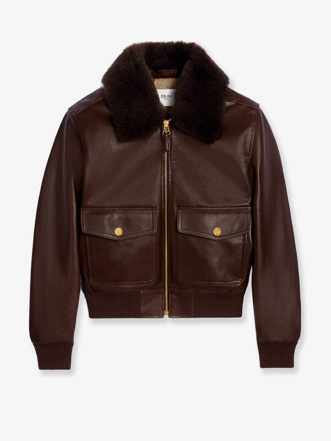 Celine Leather Jacket With Removable Collar 38 Chocolate Dark Brown