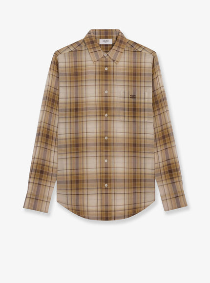 Celine Checked Cotton Shirt Sable Beige Marron