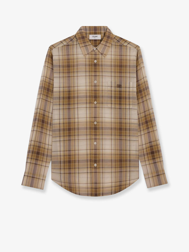 Celine Checked Cotton Shirt Sable Beige Marron