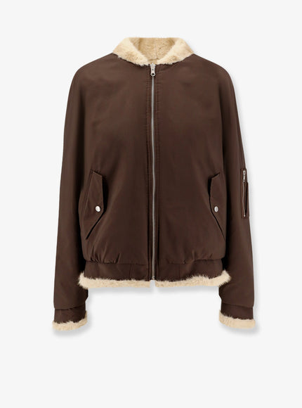 Mm6 Maison Margiela Reversible Nylon And Faux Shearling Bomber Jacket Marrone Beige