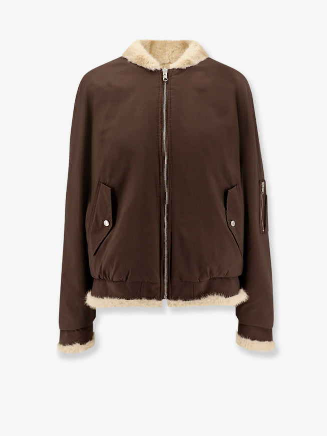 Mm6 Maison Margiela Reversible Nylon And Faux Shearling Bomber Jacket Marrone Beige