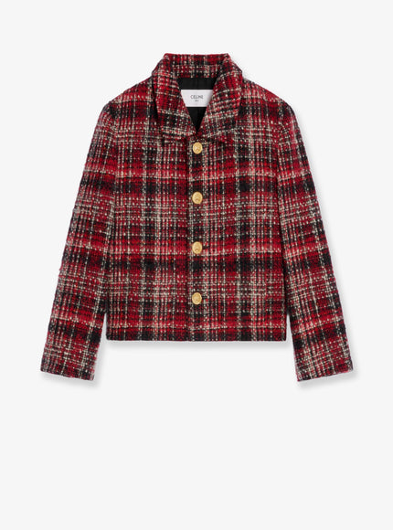 Celine Madras Wool, Cotton And Mohair Blazer Ivory Red Black