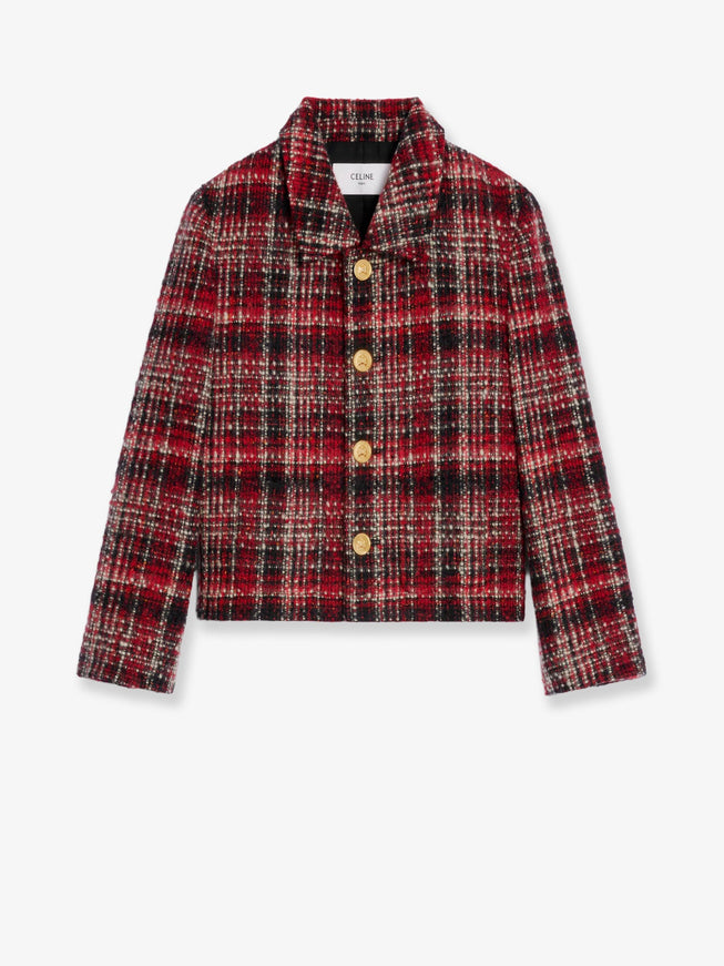 Celine Madras Wool, Cotton And Mohair Blazer Ivory Red Black