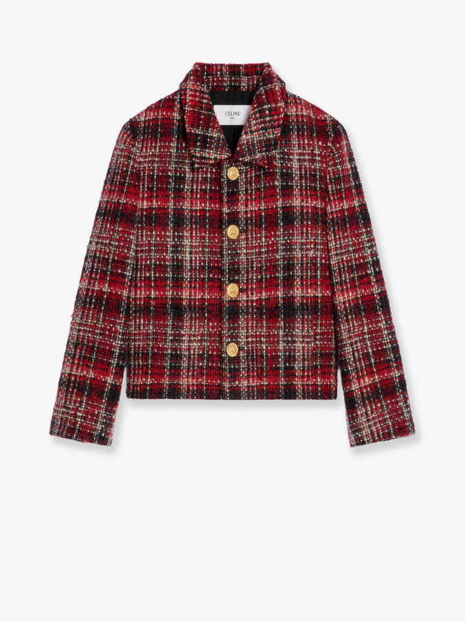Celine Madras Wool, Cotton And Mohair Blazer Ivory Red Black