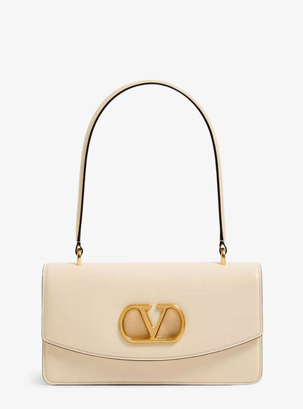 Valentino Garavani Leather Vlogo Shoulder Bag Uni Butter White