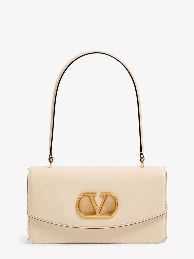 Valentino Garavani Leather Vlogo Shoulder Bag Uni Butter White