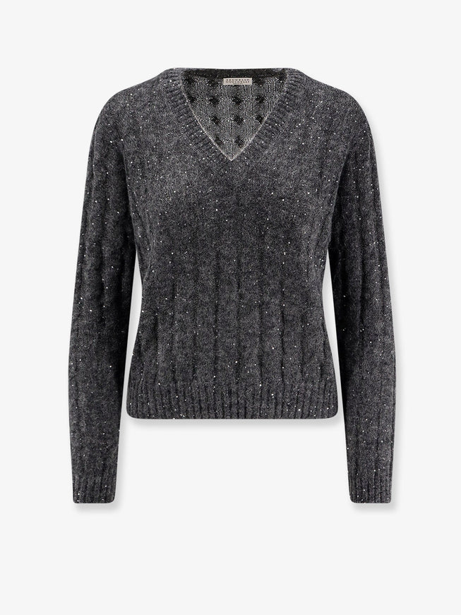 Brunello Cucinelli Wool Blend Sweater With All-Over Sequins Antracite