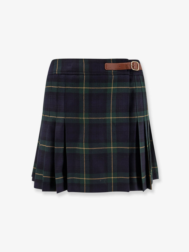 Celine Tartan Wool Kilt Miniskirt Greennavyyellow