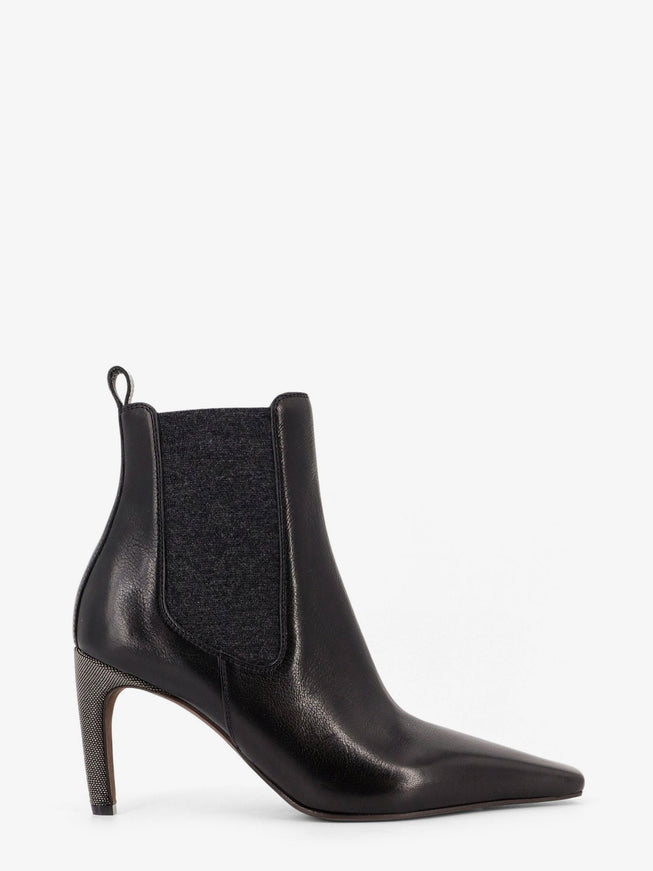 Brunello Cucinelli Leather Boots With Monili Detail On The Heel Nero