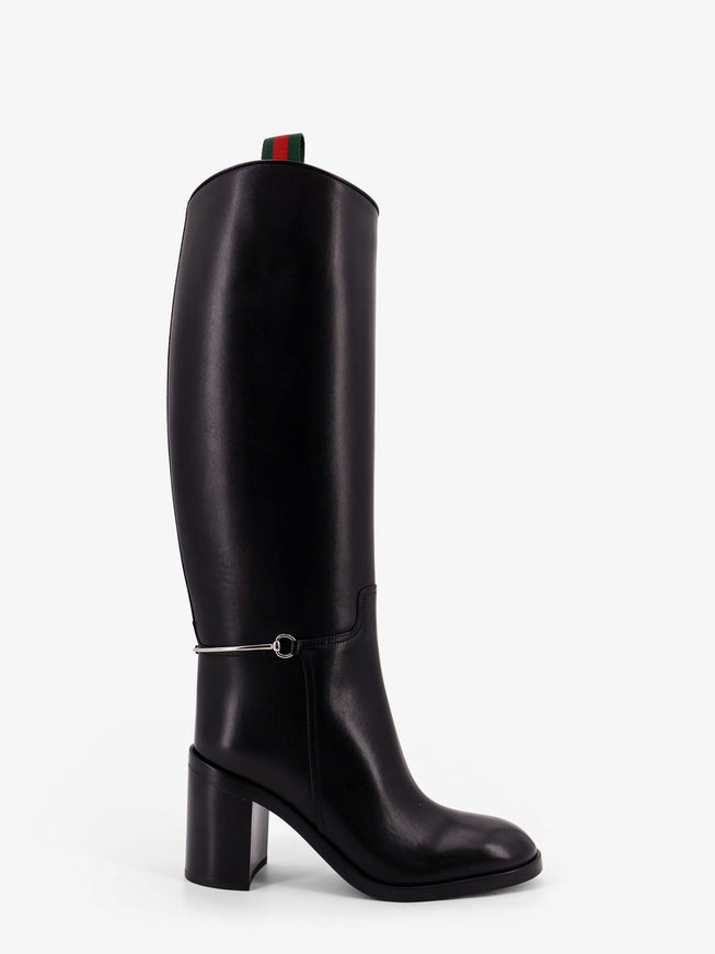 Gucci Leather Boots With Slim Horsebit Detail Black