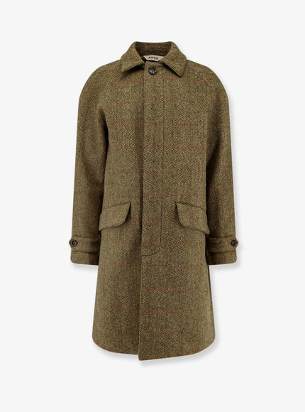 Aspesi Wright Herringbone Wool Coat Senape