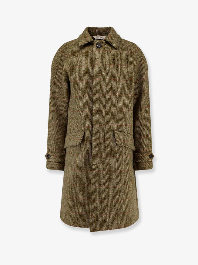 Aspesi Wright Herringbone Wool Coat Senape