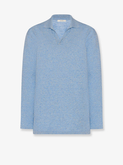 The Row Niosa Cotton And Linen Polo Ice Blue
