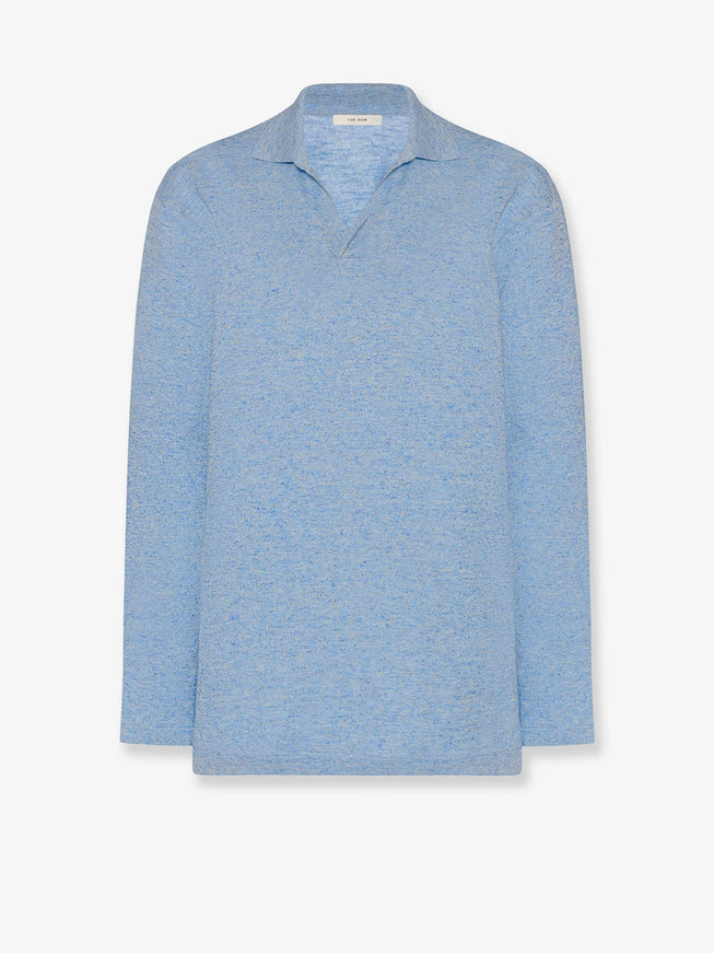 The Row Niosa Cotton And Linen Polo Ice Blue