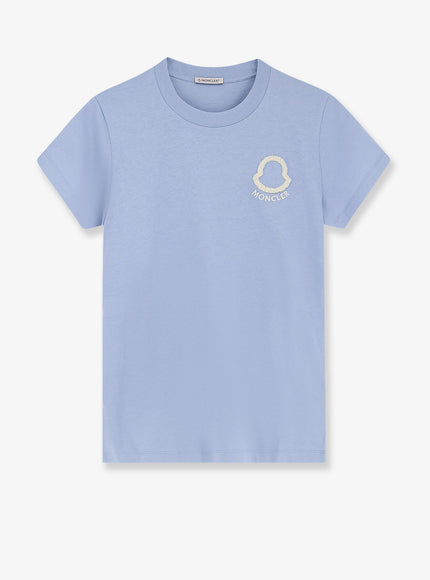 Moncler Cotton T-Shirt With Flocked Logo On The Front Celeste