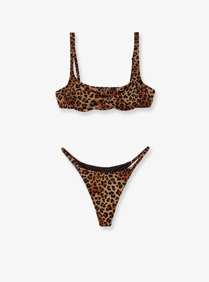 Mc2 Saint Barth Perlamir Nylon Bikini With Animal Print Sandleopard