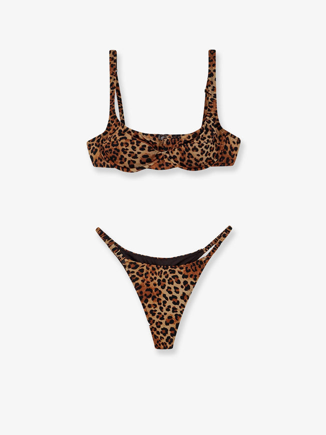 Mc2 Saint Barth Perlamir Nylon Bikini With Animal Print Sandleopard