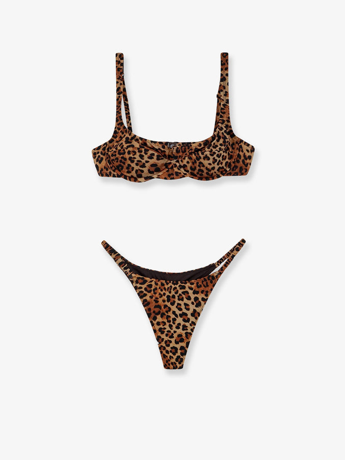 Mc2 Saint Barth Perlamir Nylon Bikini With Animal Print Sandleopard
