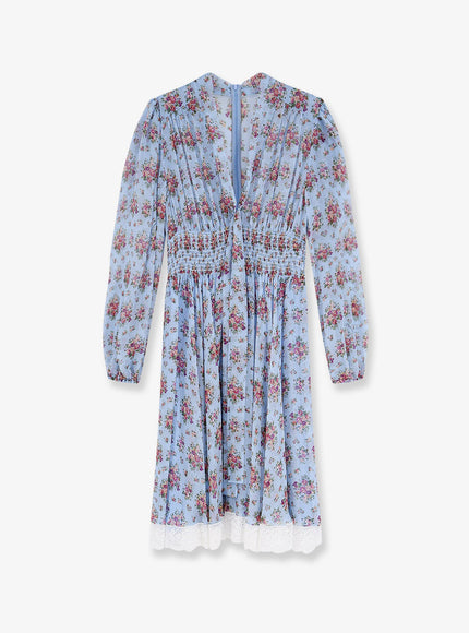 Dolce & Gabbana Long Chiffon Dress With Stampa Mazzo Di Fiori Print Celeste