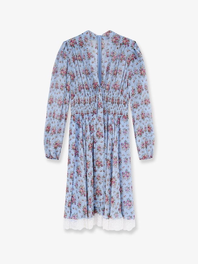 Dolce & Gabbana Long Chiffon Dress With Stampa Mazzo Di Fiori Print Celeste