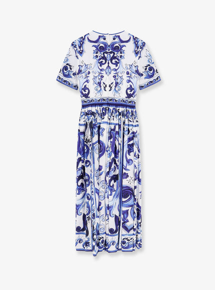 Dolce & Gabbana Poplin Midi Dress With Maiolica Print