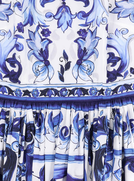 Dolce & Gabbana Poplin Midi Dress With Maiolica Print
