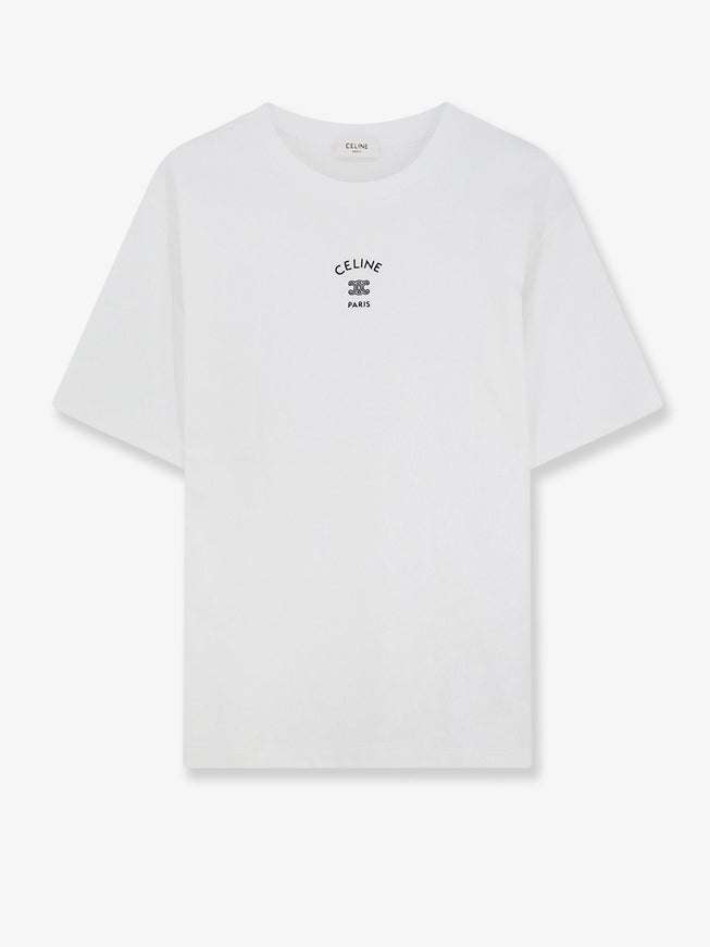 Celine Cotton Blend T-Shirt With Front Logo Print Offwhiteblack