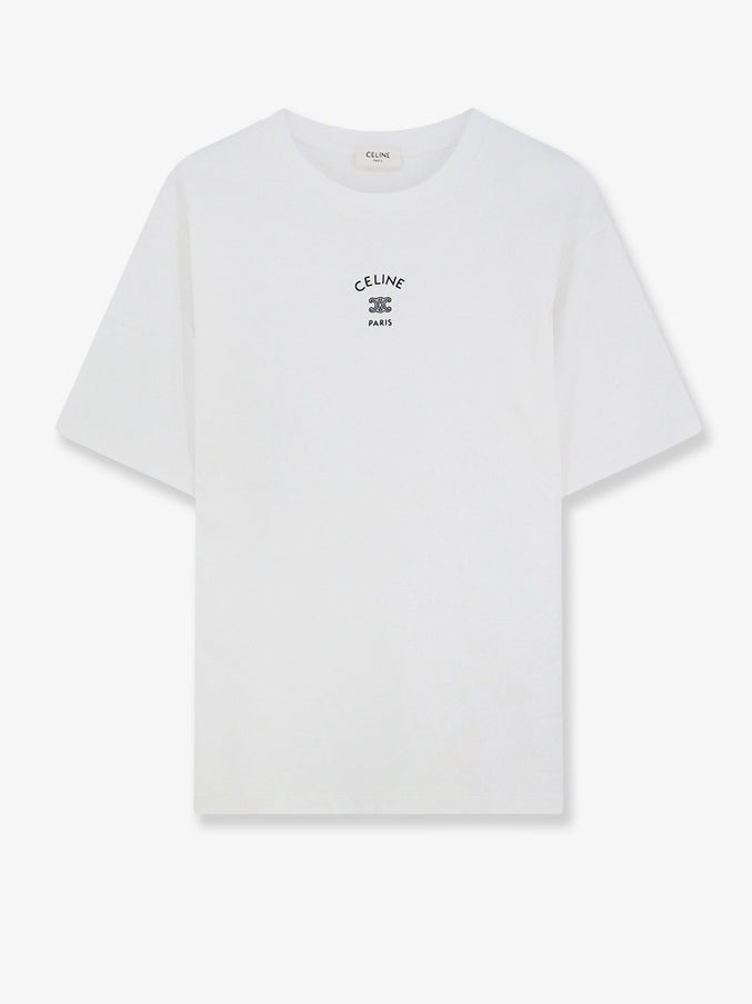 Celine Cotton Blend T-Shirt With Front Logo Print Offwhiteblack