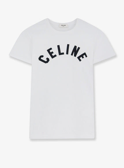 Celine Cotton T-Shirt With Front Lettering Logo Print Offwhiteblack