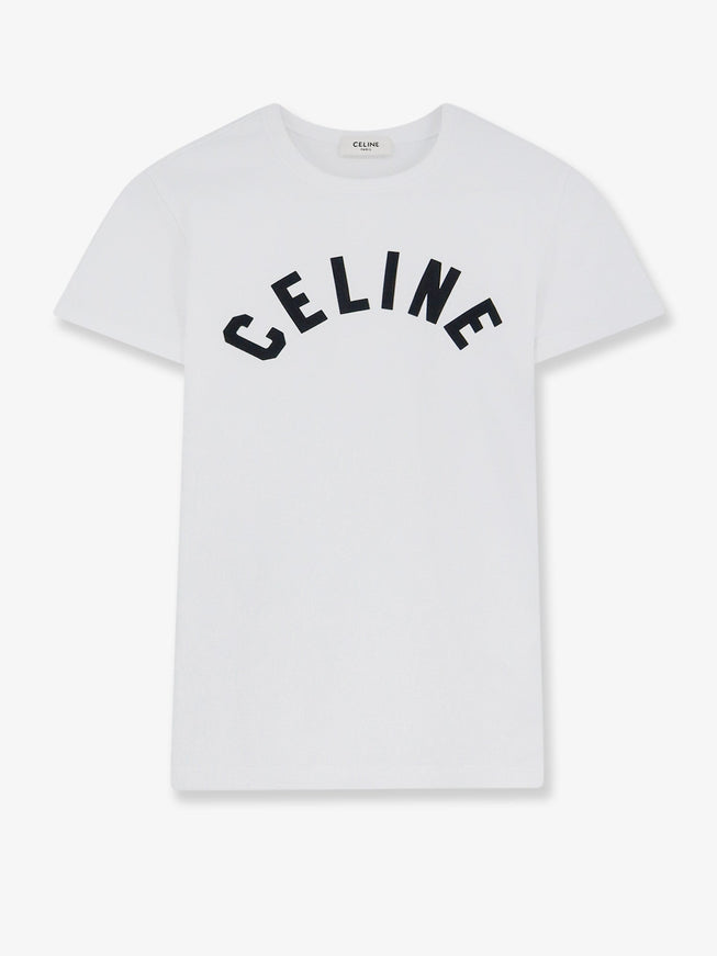 Celine Cotton T-Shirt With Front Lettering Logo Print Offwhiteblack