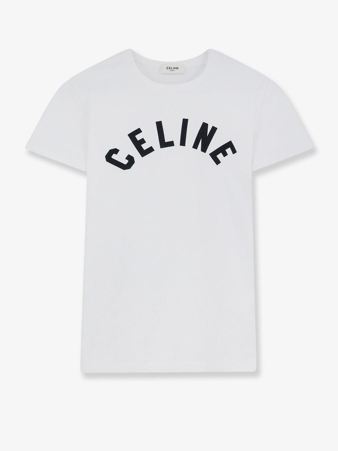 Celine Cotton T-Shirt With Front Lettering Logo Print Offwhiteblack
