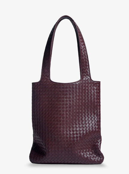 Bottega Veneta Veneto Leather Shoulder Bag With Intrecciato Motif Uni Deep Mahogany-Silver