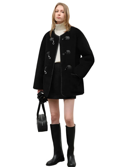 Dunst Collarless Buckle Vegan Shearling Coat