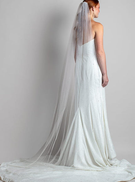 2301 Silver Pencil Edge and Crystal Trimmed Chapel Veil