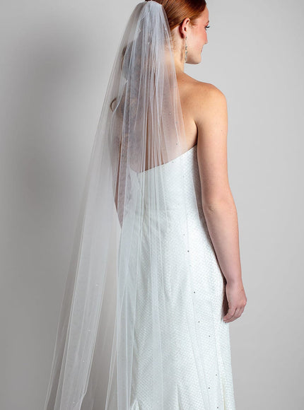 2301 Silver Pencil Edge and Crystal Trimmed Chapel Veil