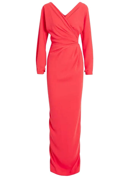 Rhea Costa Wrap Effect Crepe Gown in Scarlett Red